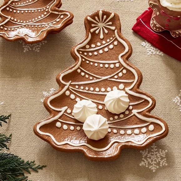 Pottery Barn Platter Gingerbread Tree Handpainted Stoneware Serveware NWT - Picture 1 of 6